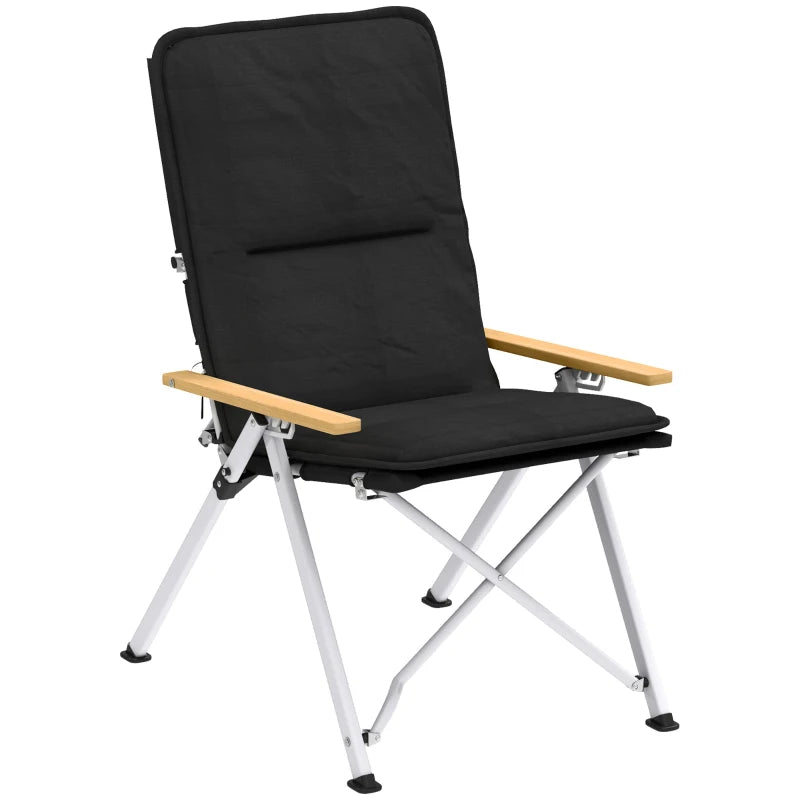 Portable Folding Camping Chair – High Back, Padded Seat, Black