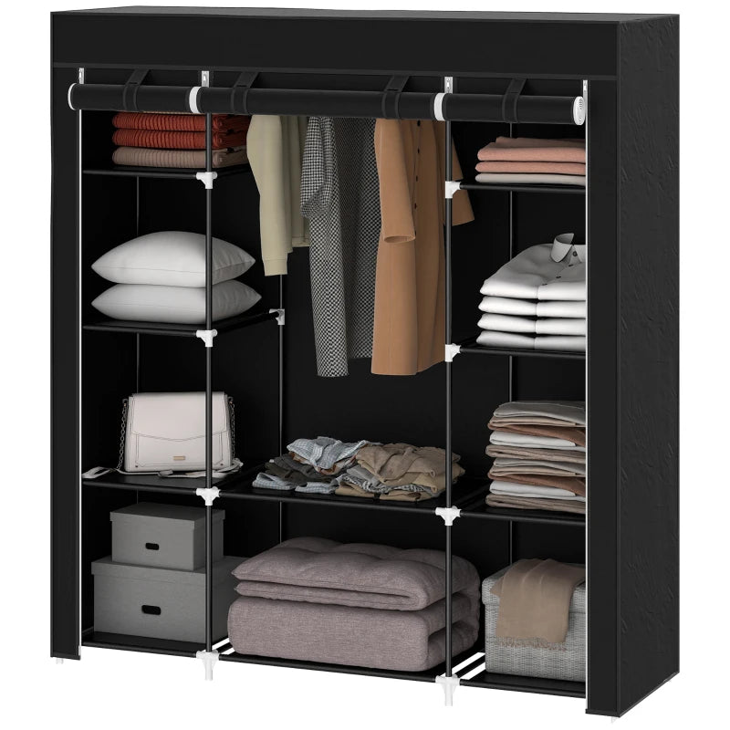 Fabric Cover Wardrobe – Portable Black Storage Closet with Hanging Rail