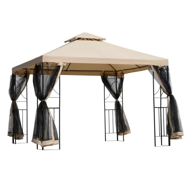 Garden Gazebo Canopy Shelter with Durable Steel Frame and Netting, Double Roof 3x3m