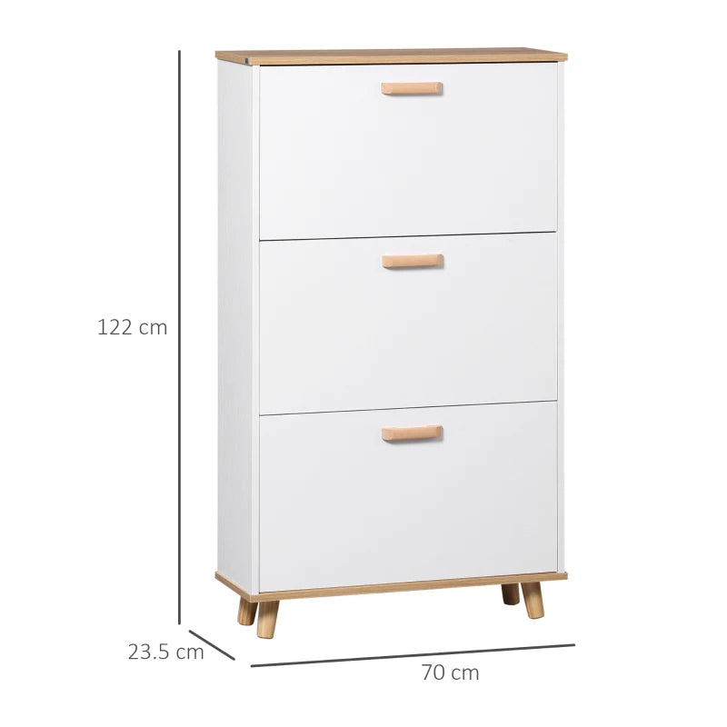 3-Drawer Slim Shoe Cabinet, Adjustable Shelves, White Entryway Storage