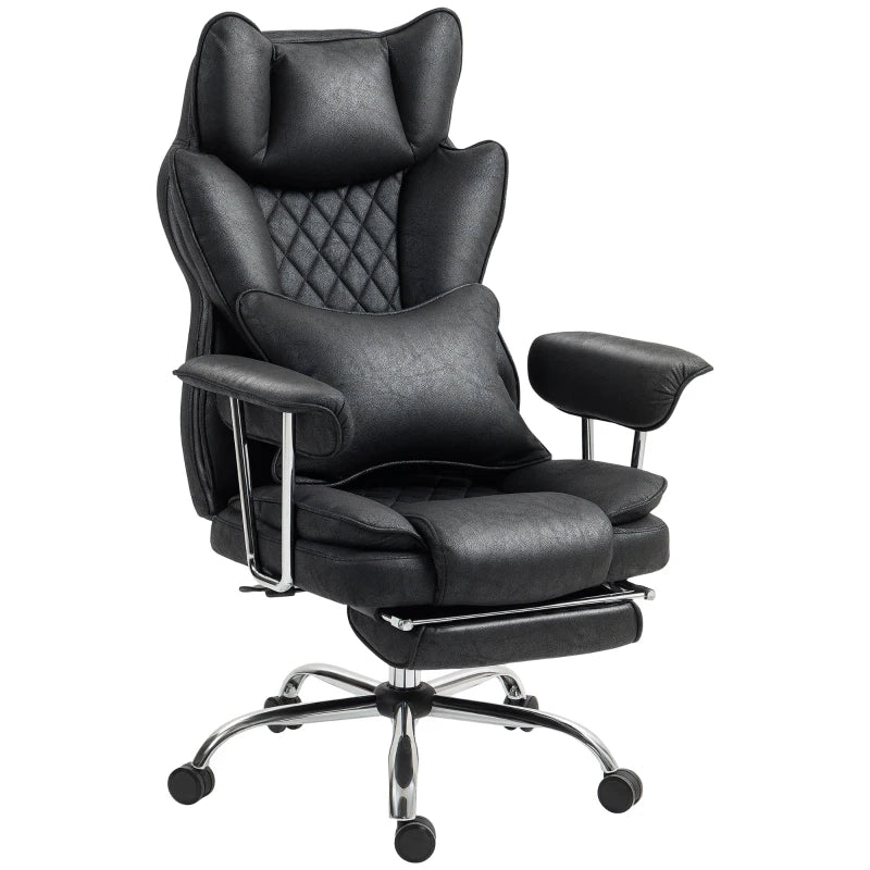 Black Reclining Desk Chair with Lumbar Support Pillow