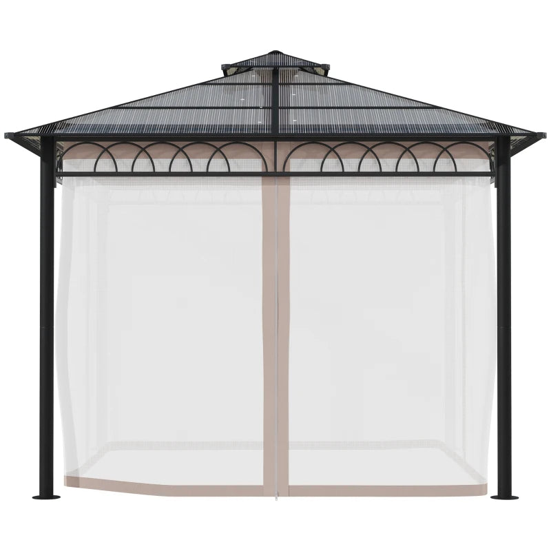 Double Roof Hard Top Gazebo with Galvanised Steel Frame, Nettings & Curtains – 3x3m