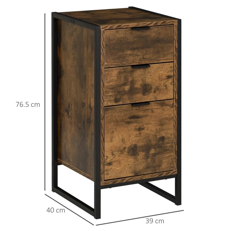 3-Drawer Industrial Dresser – Rustic Brown Chest with Metal Frame