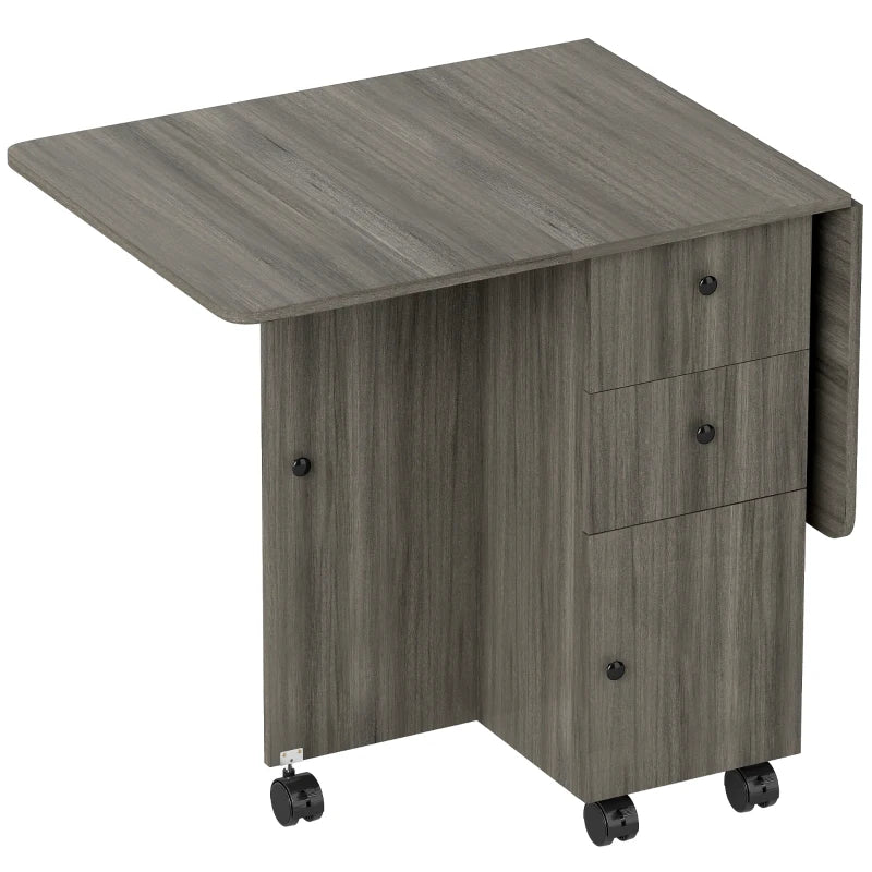Drop Leaf Dining Table in Grey, Six-Person Multi-Storage Design