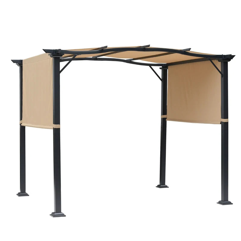 Steel Garden Pergola with Adjustable Side Canopy – Sun Shade Shelter, Khaki, 2.96x2.45x2.3m