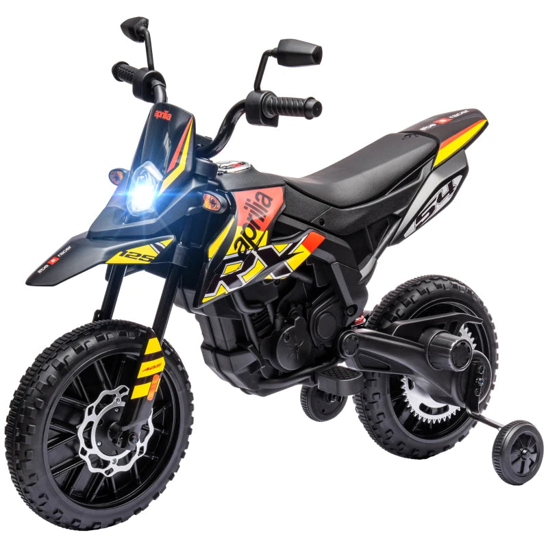 Kids 12V Motorbike with Training Wheels – Licensed Model, LED Light, Music, USB