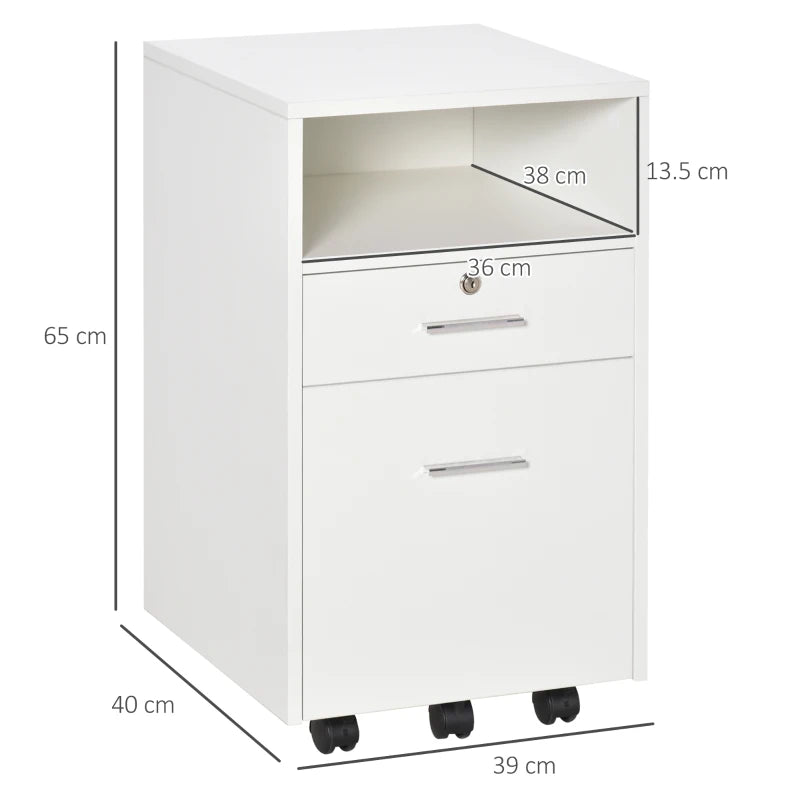 Mobile Filing Cabinet – Lockable 2 Drawers, White