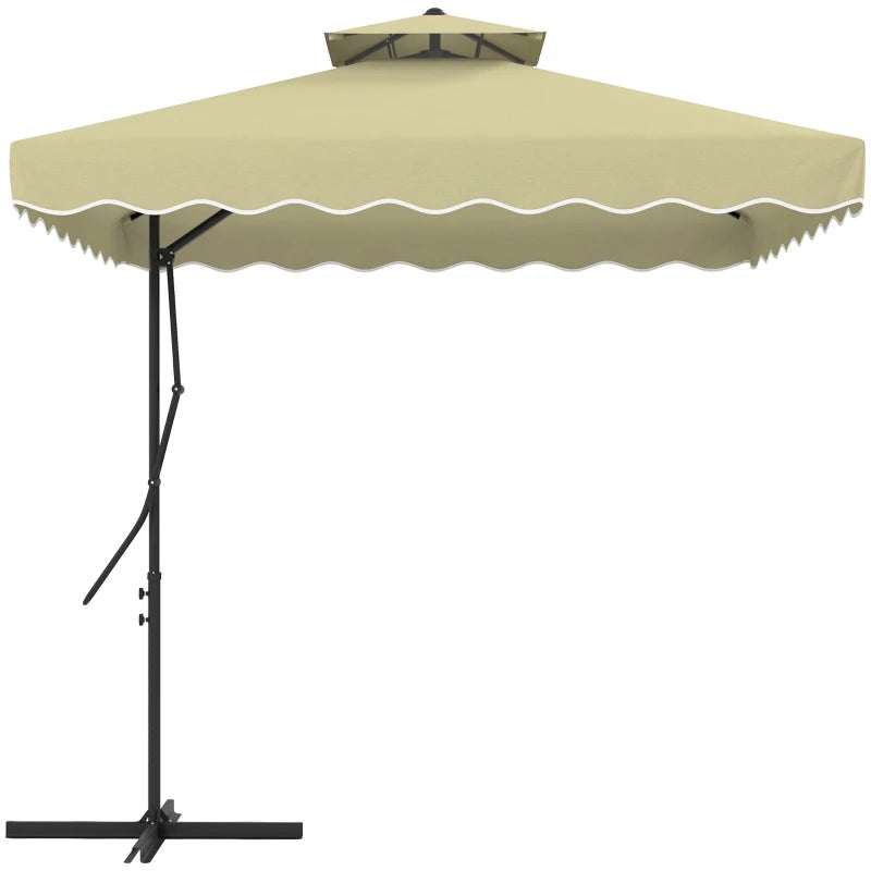 Elegant beige cantilever garden parasol with double top and decorative ruffles – 2.5m