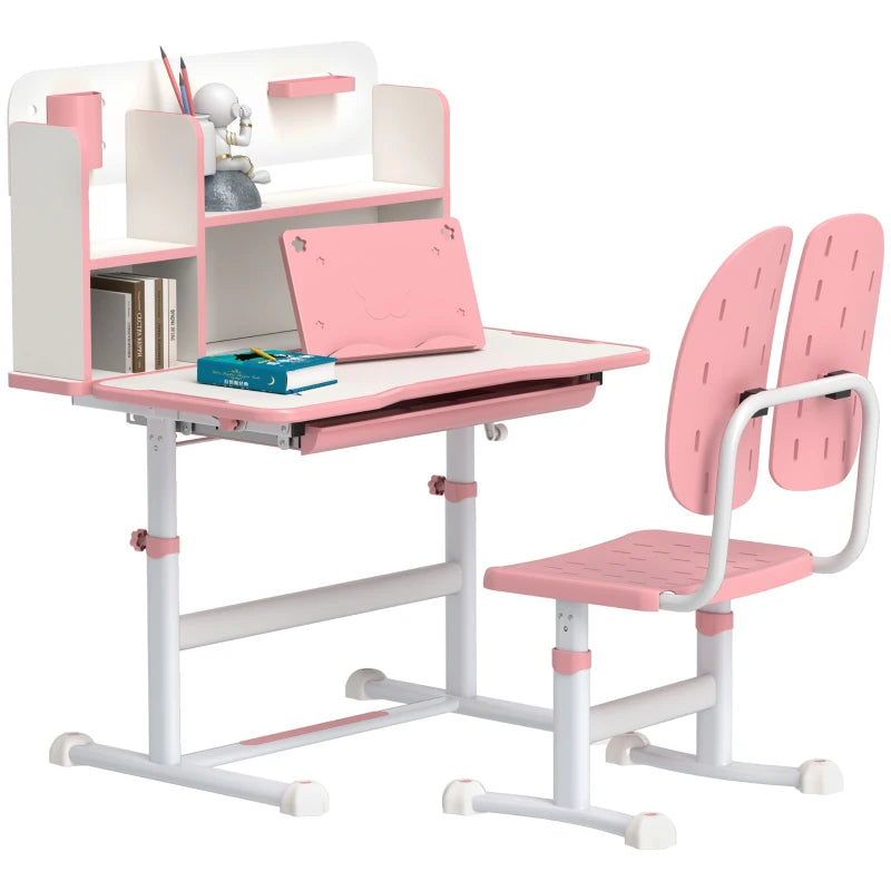 Pink Study Desk for Kids – Chair Included, Adjustable, Tiltable