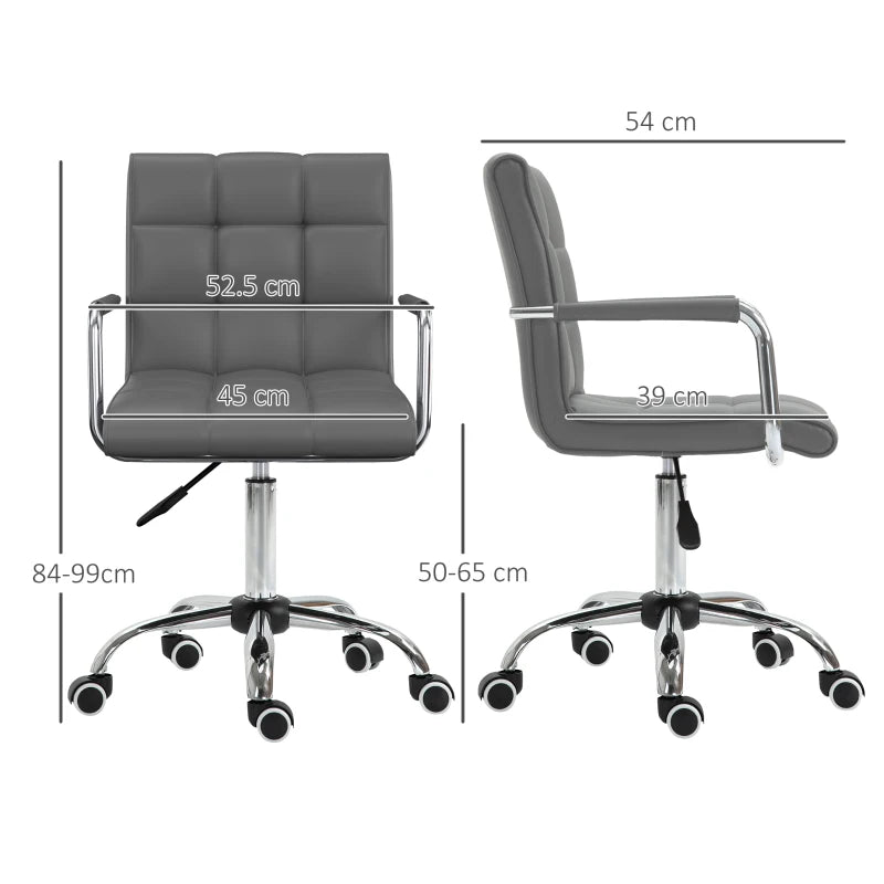 Desk Chair – Grey PU Leather, Swivel Wheels & Adjustable Height