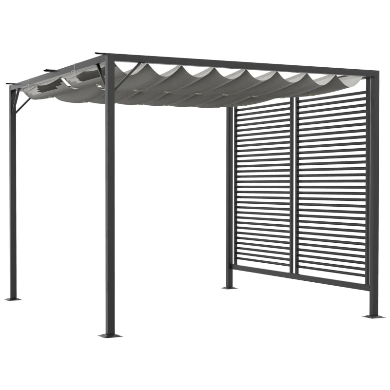 Grey Metal Pergola 3 x 2.8m with Retractable Roof – Weather-Resistant Outdoor Cover