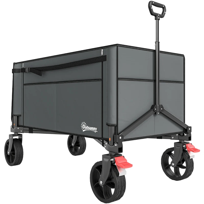 Folding Festival Trolley Cart with 150L Capacity, Adjustable Handle & Brakes, Grey