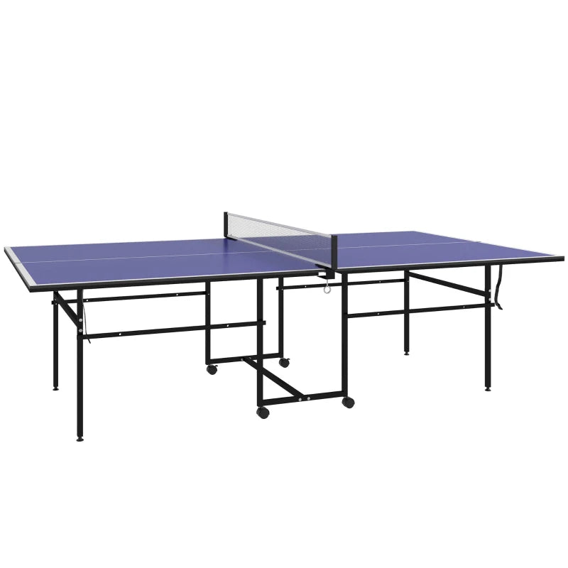 Indoor Folding Table Tennis Table – 9FT, Blue, Wheels