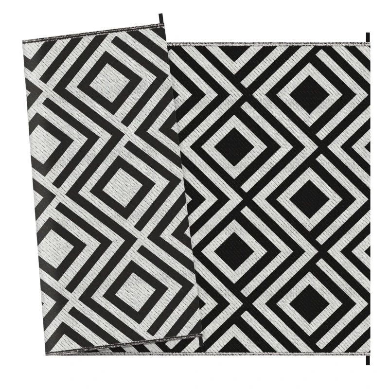 Outdoor Reversible Rug with Carry Bag & Stakes – 182x274cm Black Straw Mat