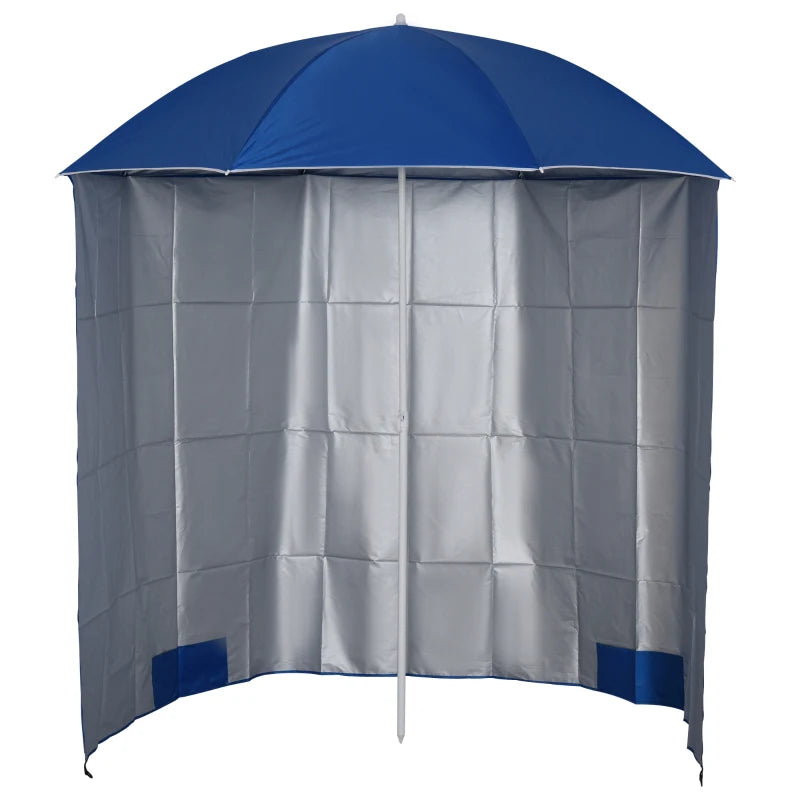 Portable Fishing & Beach Shelter Umbrella with Side Panels and Carry Bag – Blue, 2.2m