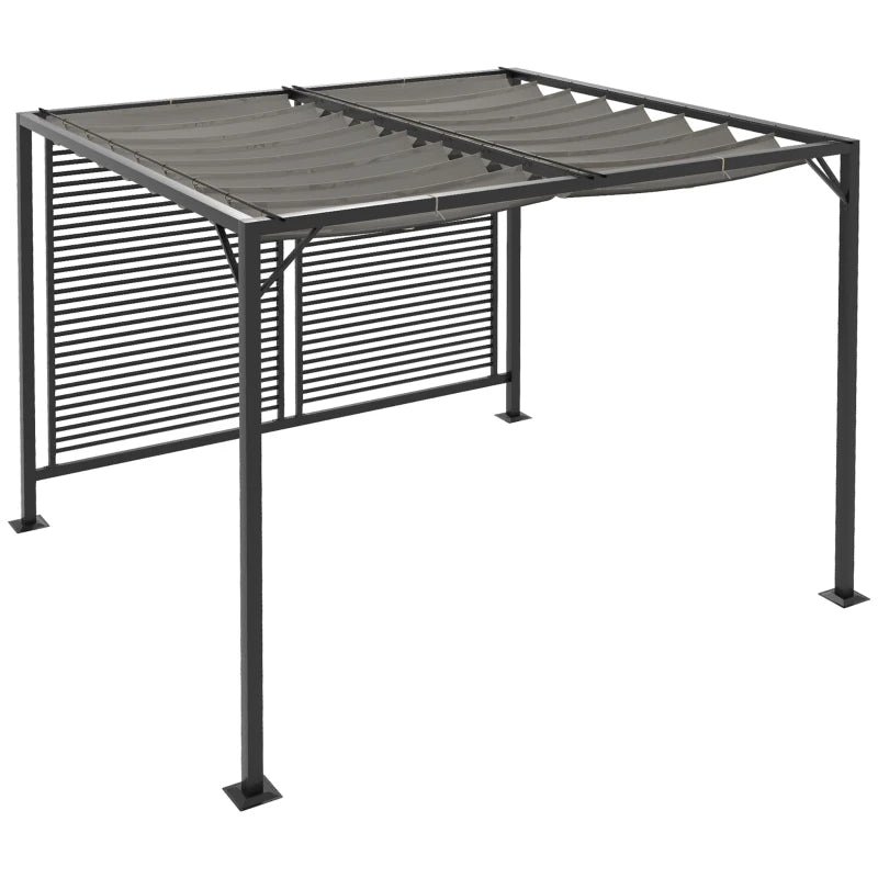 Grey Metal Pergola 3 x 2.8m with Retractable Roof – Weather-Resistant Outdoor Cover