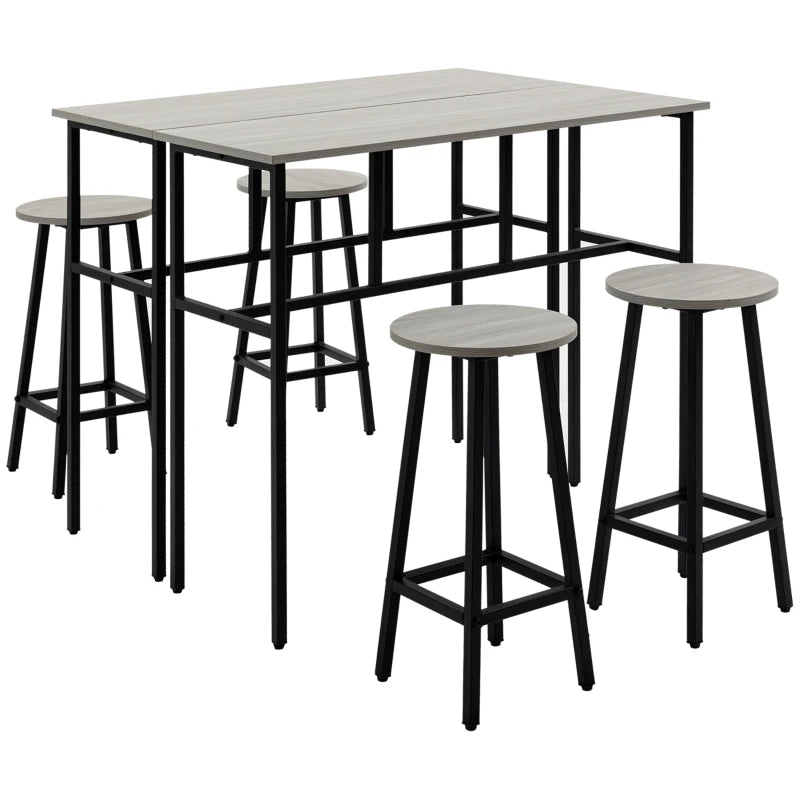 Kitchen & Living Room Bar Table Set, 2 Tables + 4 Stools, Grey