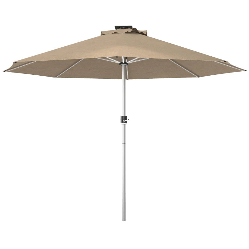 Khaki Parasol with Solar-Powered LED Lights – Outdoor Umbrella, 3m