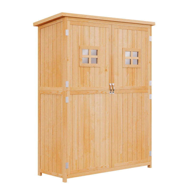 Wooden Garden Shed with Windows & Double Doors, Outdoor Tool Storage, 127.5x50x164 cm