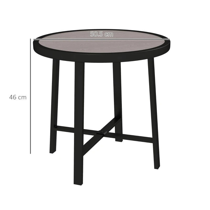 Small Round Balcony Table with Grey Wood-Effect SPC Top & Anti-Slip Base – 50.5cm