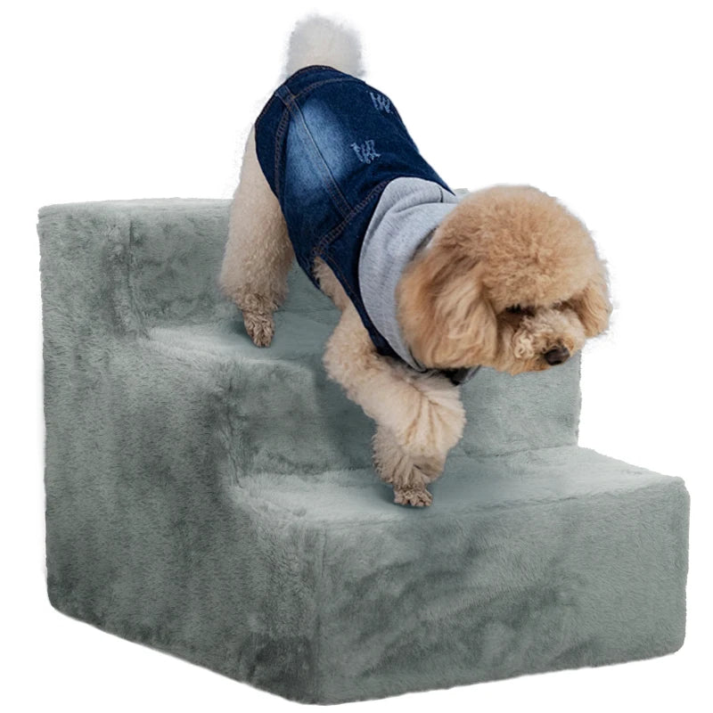 Light Grey Pet Stairs with Washable Cover – 3 Steps