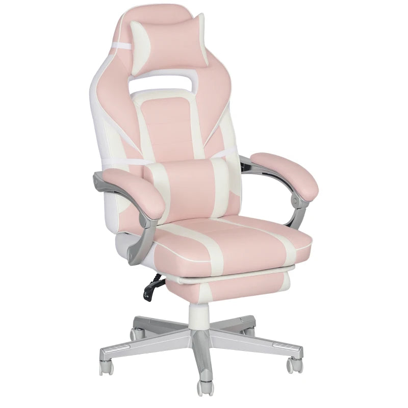 Pink/White Faux Leather Gaming Chair with Recline & Footrest