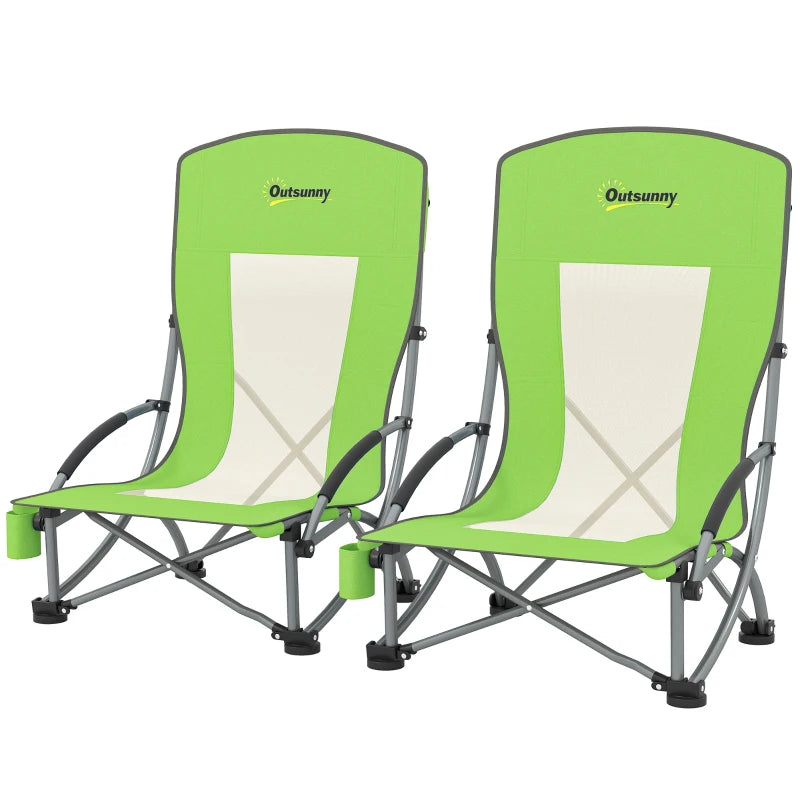 2-Pack Folding Camping Chairs – Mesh Back, Cup Holder, Green