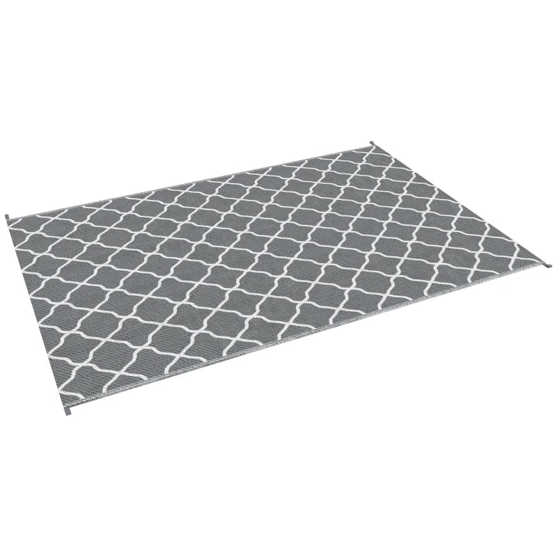 Grey Waterproof Outdoor Rug – 182x274cm Reversible Straw Mat with Carry Bag