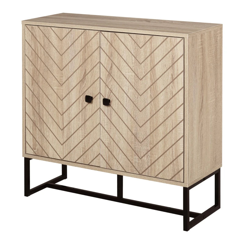 2-Tier Oak Cabinet with Steel Frame, Modern Storage Unit, 80H x 80L x 29.5W