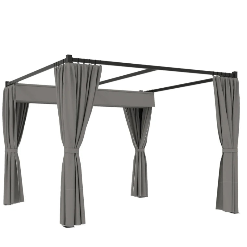 Metal Pergola with Moving Canopy and Curtains – Modern Outdoor Living Space, 3 x 3m