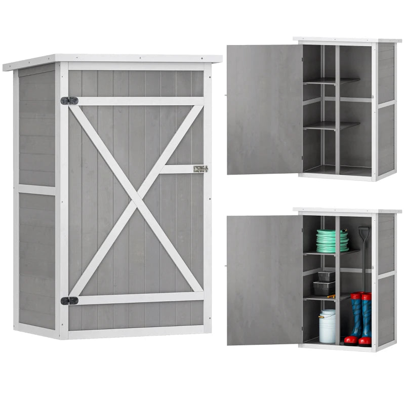 Wooden Garden Shed with Shelves and Bolt Latch for Secure Storage, Grey, 75L x 56W x 115H cm