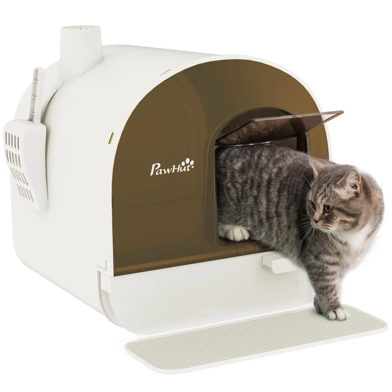 Cat Litter Box with Hood, Flap Door & Scoop