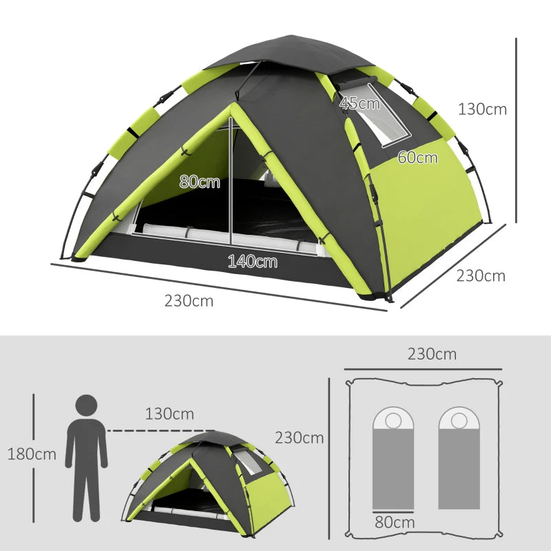 2-Person Camping Tent – One Room Design with Accessories, Green