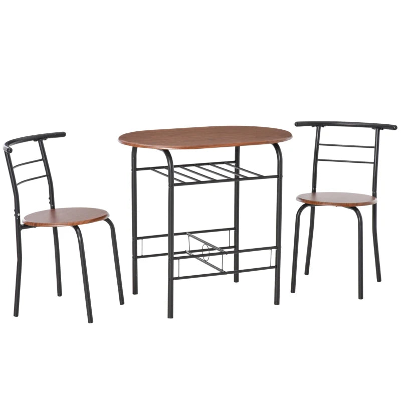 3-Piece Dining Set, Table with Shelf & 2 Chairs, Metal & Wood