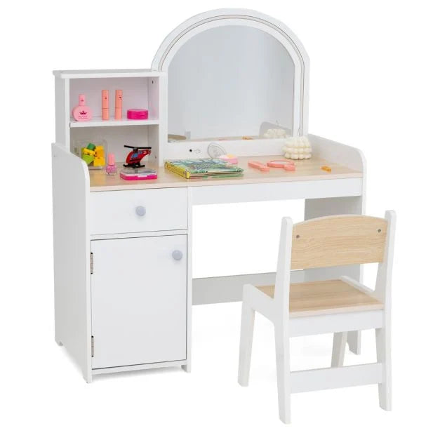 Kids Vanity Set with Chair, Shelves, Drawer, and Cabinet Organizer