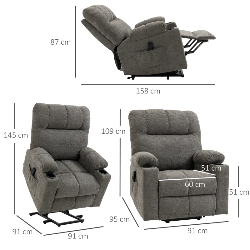 Power Recliner Chair with Lift for Elderly, Remote Control, Grey