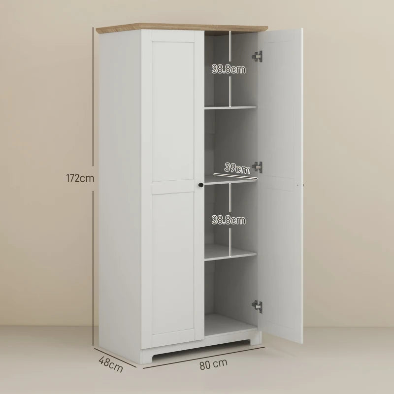Tall Kitchen Cupboard with Shelves & Doors, White, 172cm Height