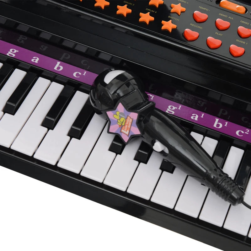 Children’s Musical Toy Piano with Lights, Mic & Stool – Educational Set, 37 Keys, Black