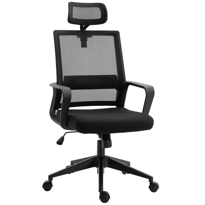 Black Mesh Office Chair with Headrest & Lumbar Support