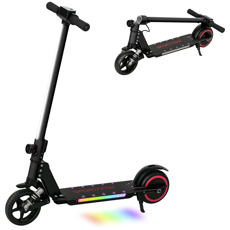 Folding Electric Scooter for Kids with Dual Brakes, Front Suspension, LED Lights, Black