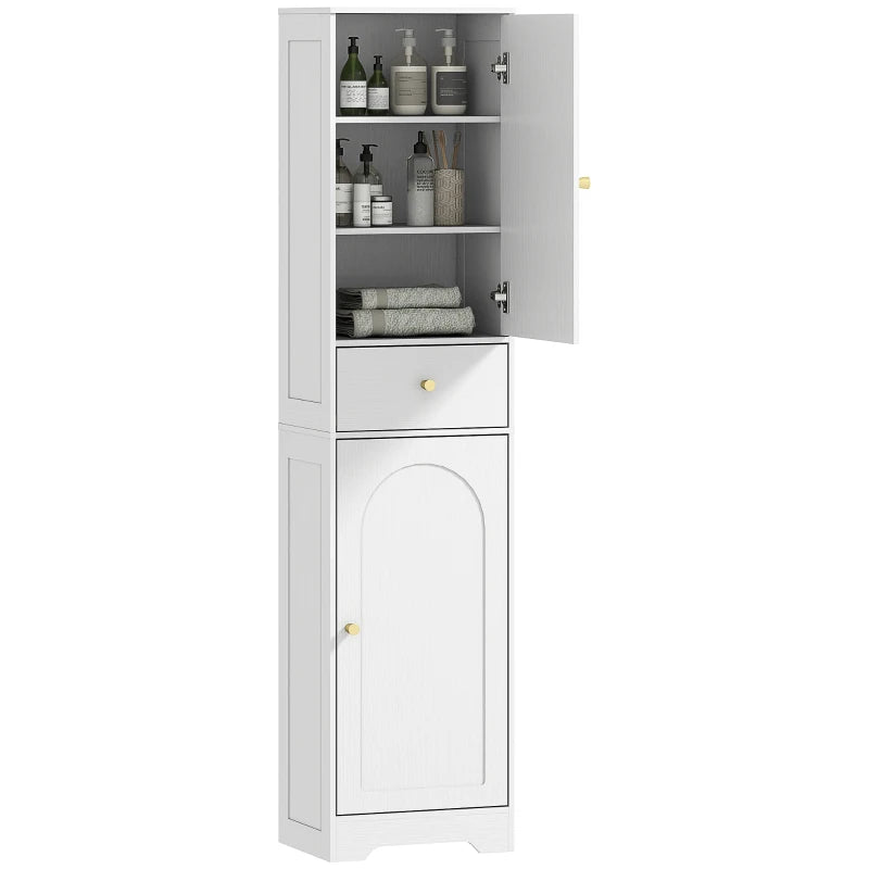 Slim Tall Bathroom Cabinet with Elegant Arched Doors – White