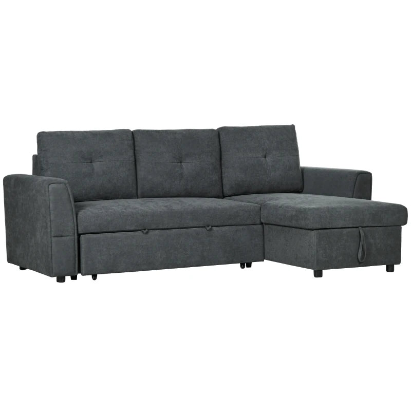 3 Seater Sofa Bed with Storage – Dark Grey Pull-Out Couch for Living Room
