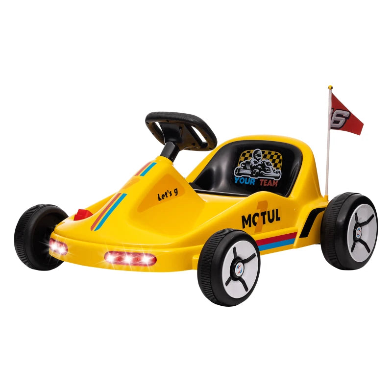 Electric Go Kart for Kids with Music, Lights & Horn – Fun Ride in Yellow for Ages 3-5
