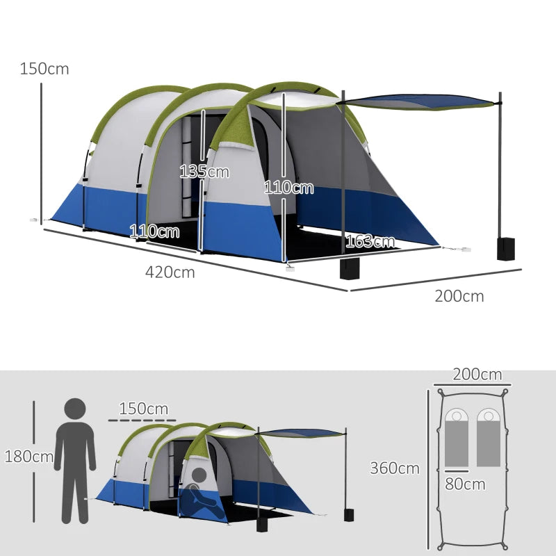 2-Room 3-Man Tent with Porch – Waterproof Outdoor Camping Tent