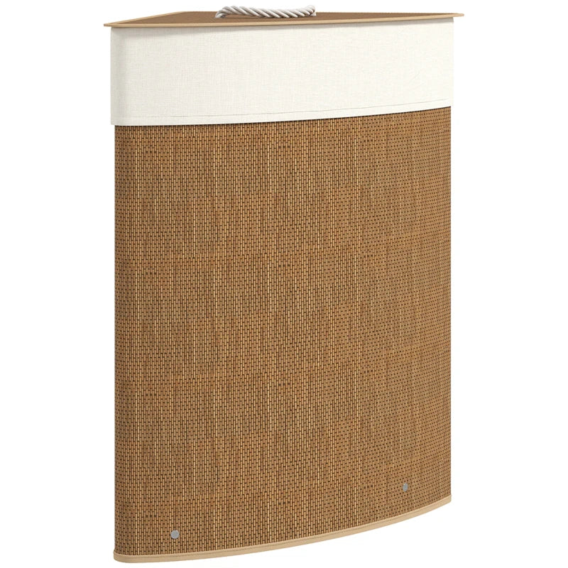 55L Bamboo Laundry Hamper, Triangle Corner Design with Lid, Brown