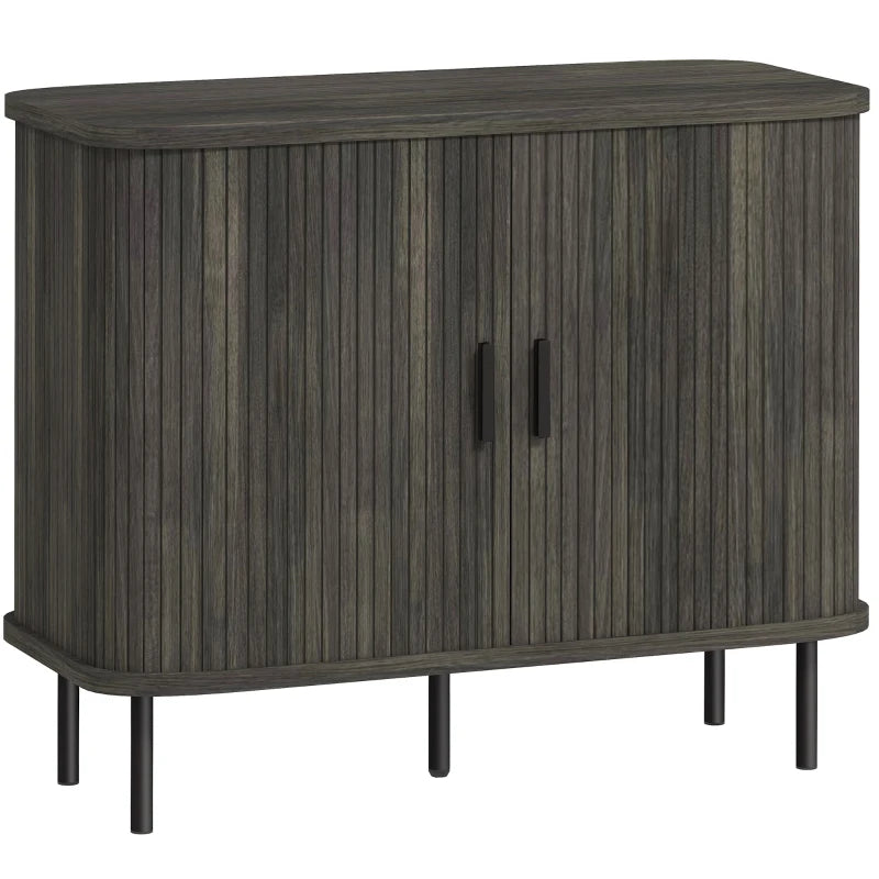 Modern Sideboard with Tambour Doors & Steel Legs, Grey Storage Unit