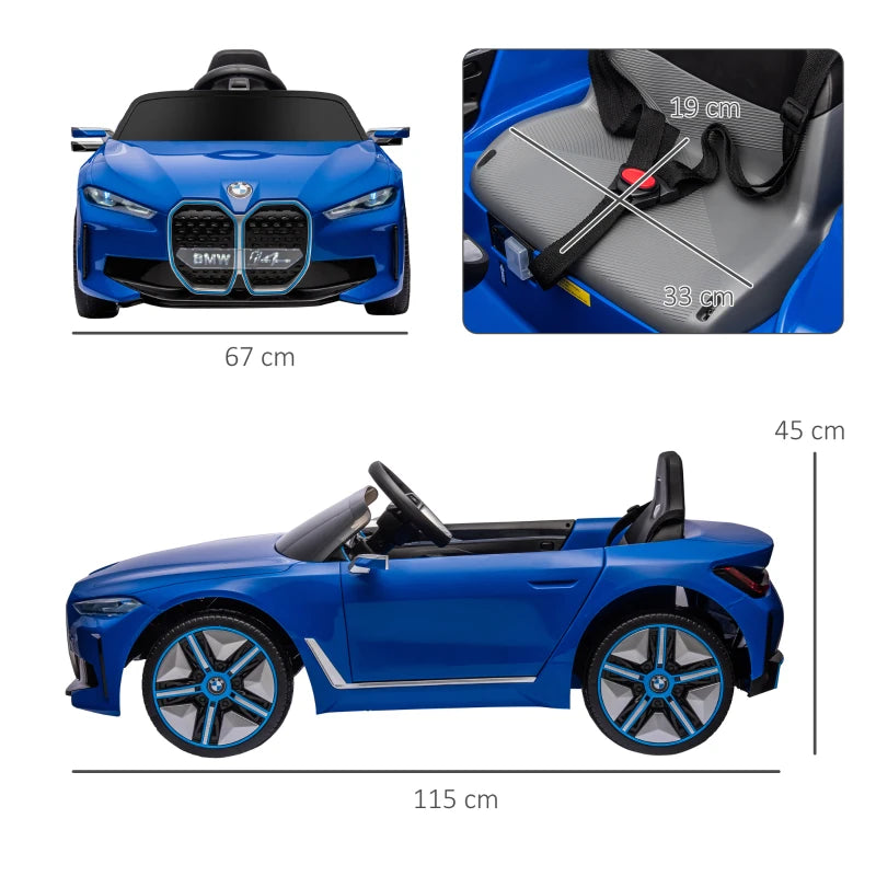 12V Licensed BMW i4 Kids Ride-On Car with Remote & LED Lights – Blue Color