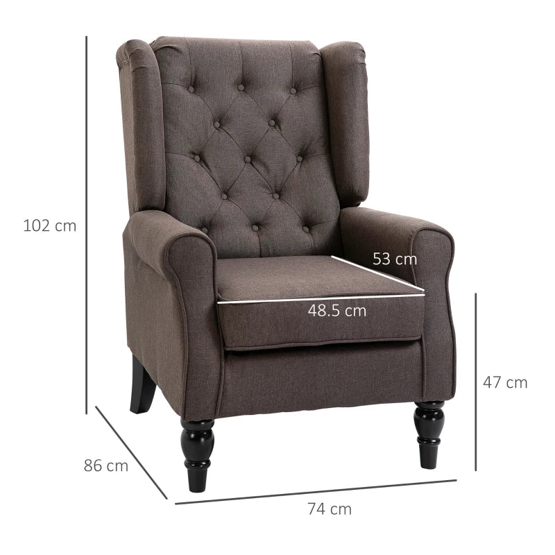 Wingback Accent Chair, Retro Upholstered, Button Tufted, Brown