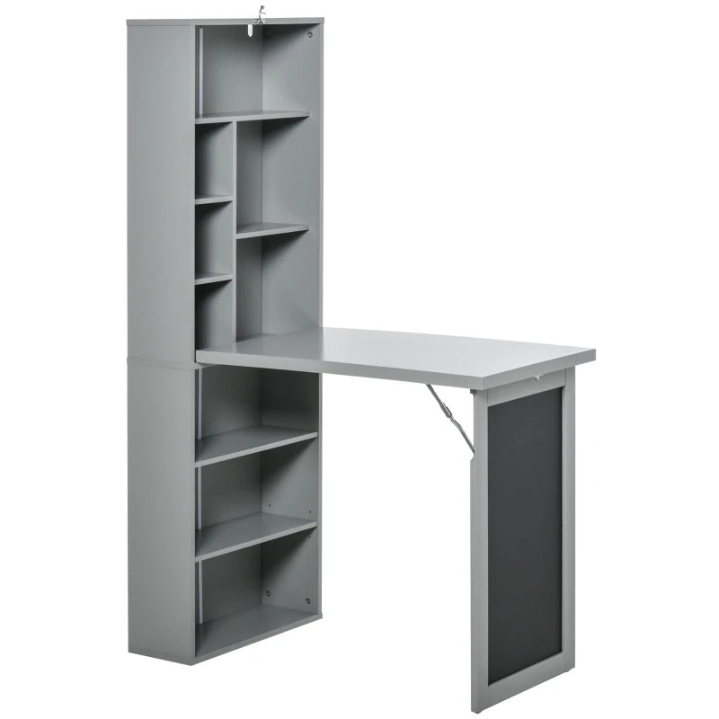Grey Convertible Desk with Side Shelf & Blackboard – Folding Design