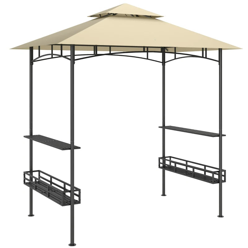 Patio BBQ Gazebo Canopy with Double Tier & Side Storage Shelves, Grill Shelter, 8x5ft